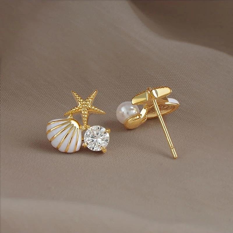 Seakuur Boho Starfish Shell Earrings Statement Star Large, White