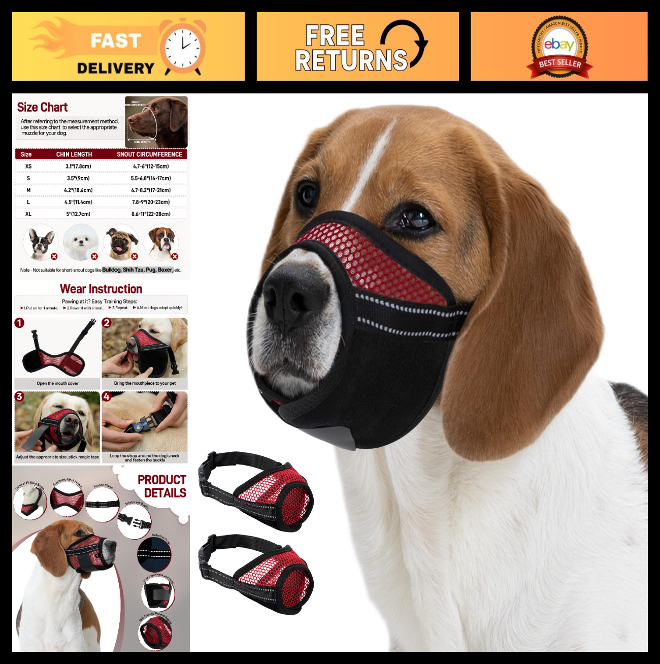 2-Pack Soft Air Mesh Dog Muzzles - Anti-Biting, Barking, Chewing, Adjustable for