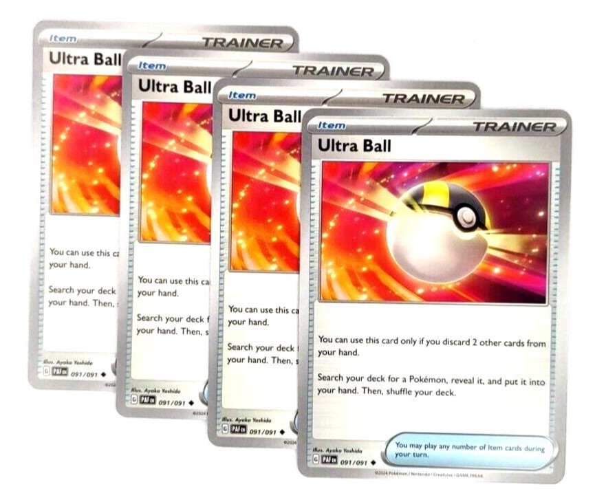 Ultra Ball 091/091 x4 Playset 4x Trainer Pokemon S&V Paldean Fates PAF