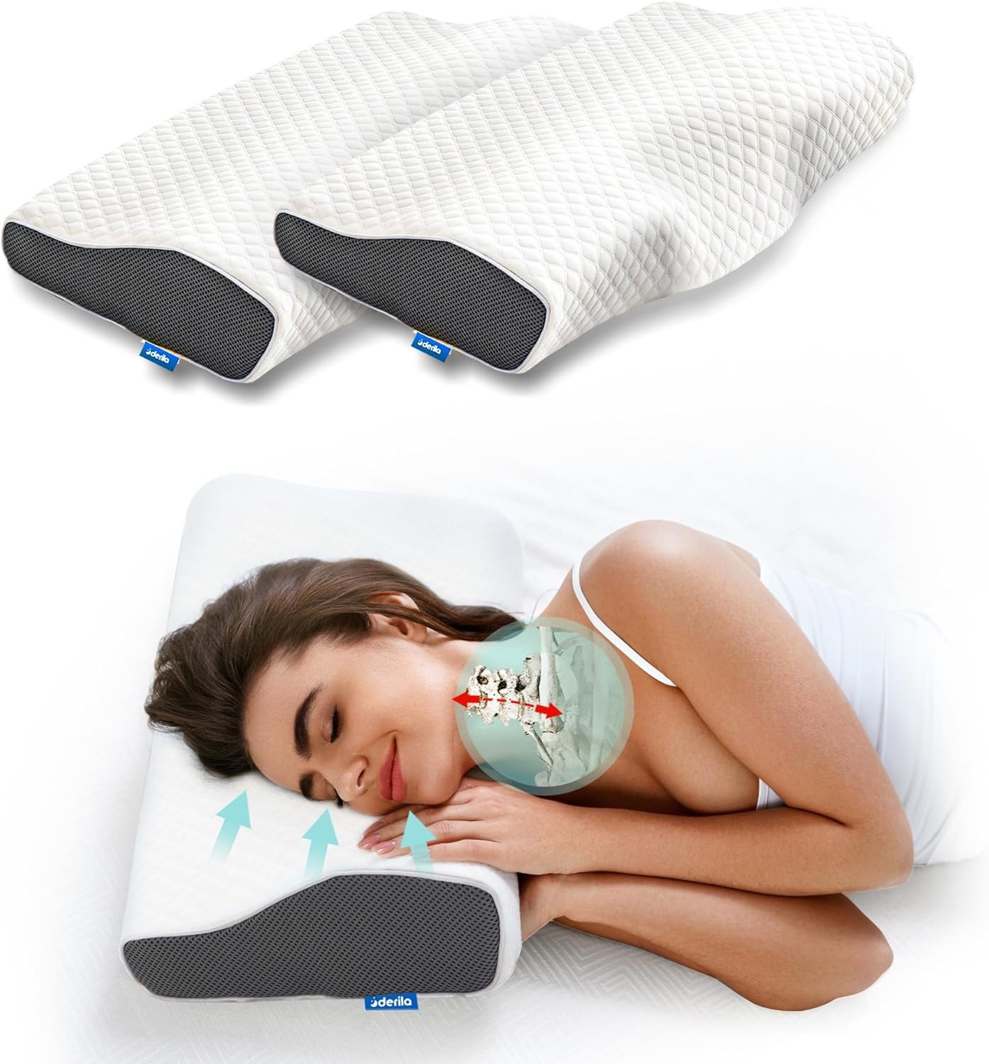 Derila Cervical Memory Foam Contour Ergonomic Neck Back Support Perfect Pillow