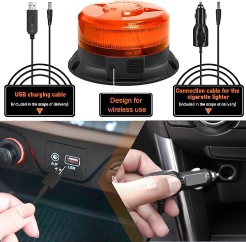 Rechargeable Amber LED Beacon Light Wireless with Remote Magnetic Emergency