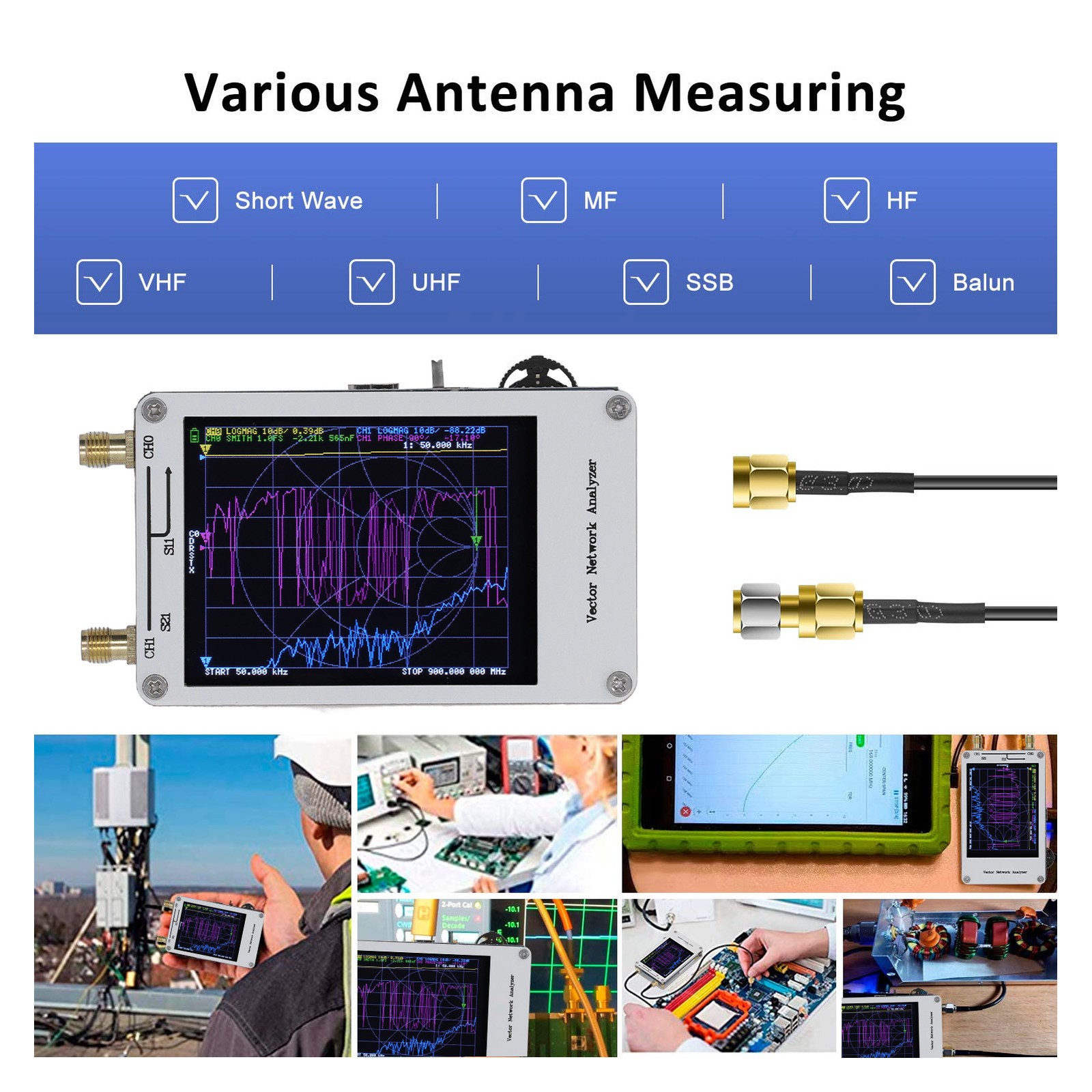 50KHz-900MHz Vector Network Analyzer 2.8 Touch Screen