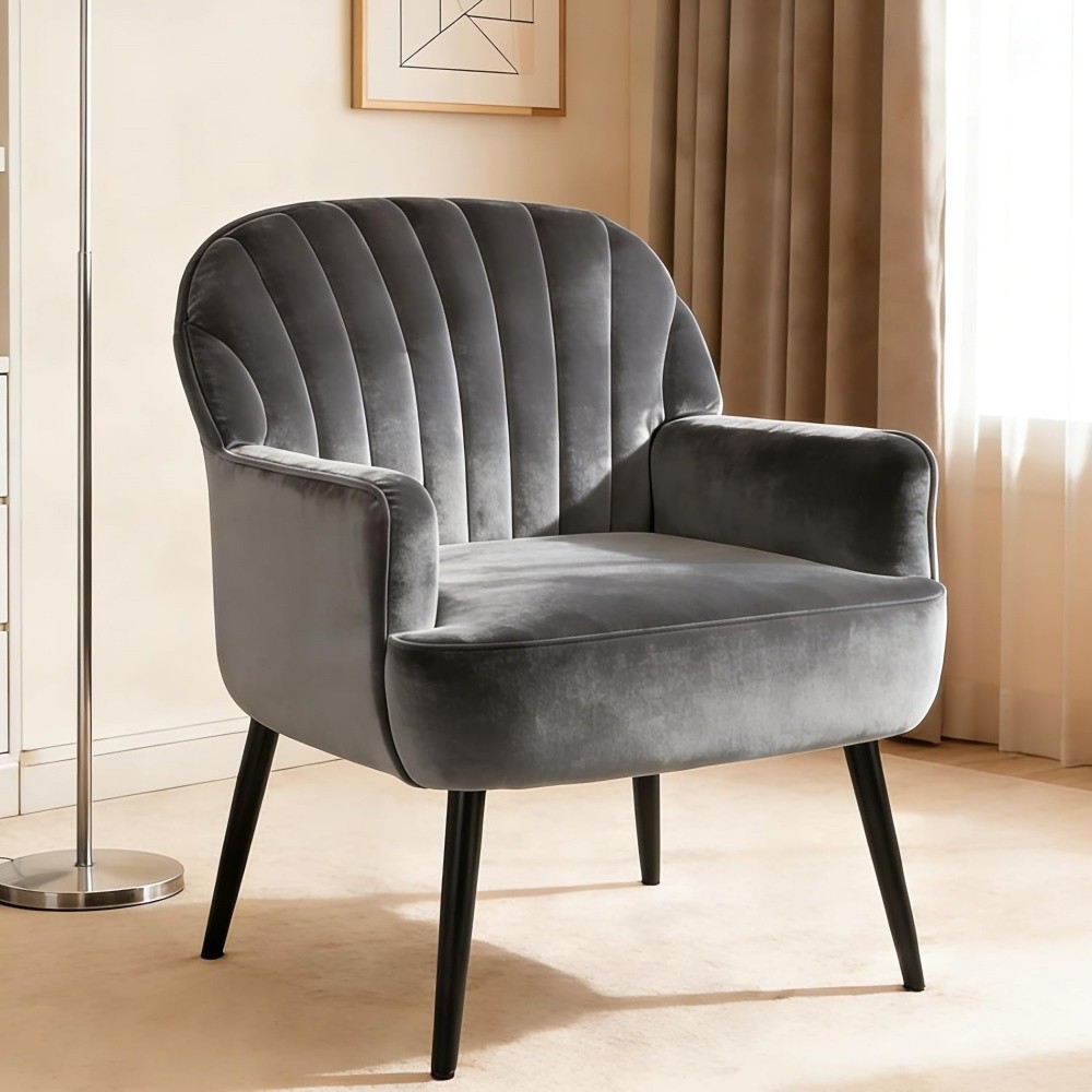 Velvet Upholstered Living Room Chairs Comfy Barrel Chairs for Living Room Grey