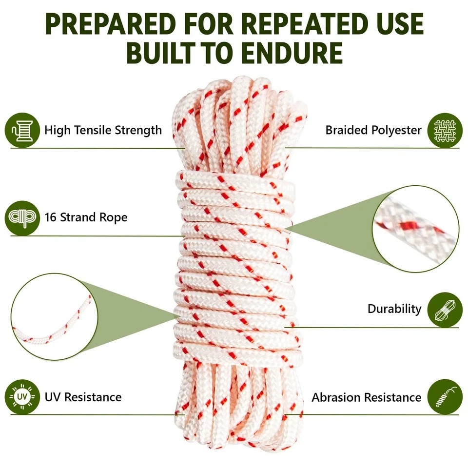 3 Pack 10 ft x 9/64 (3.5mm) Pull Cord Rope with Starter Handle White & Red
