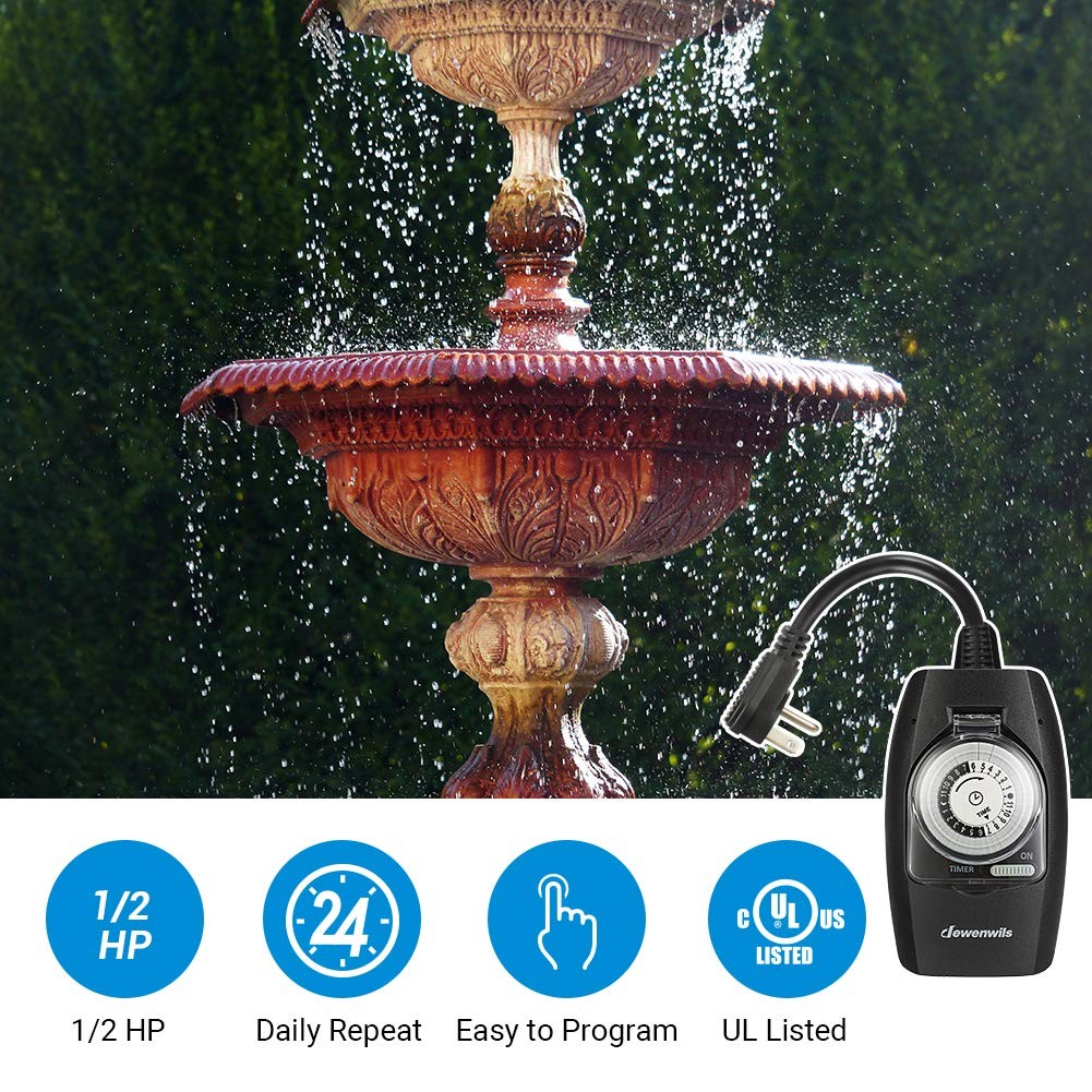DEWENWILS Outdoor Light Timer Waterproof, 24-Hour Programmable Plug in Black