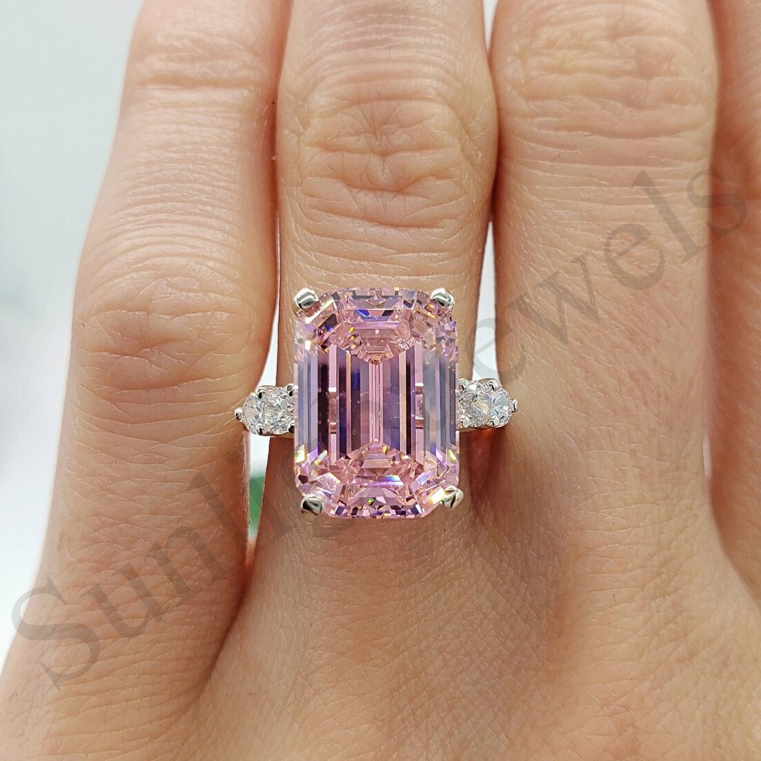 3.30 Ct Certified Emerald Cut Light Pink Diamond Solitaire Ring, Great Luster