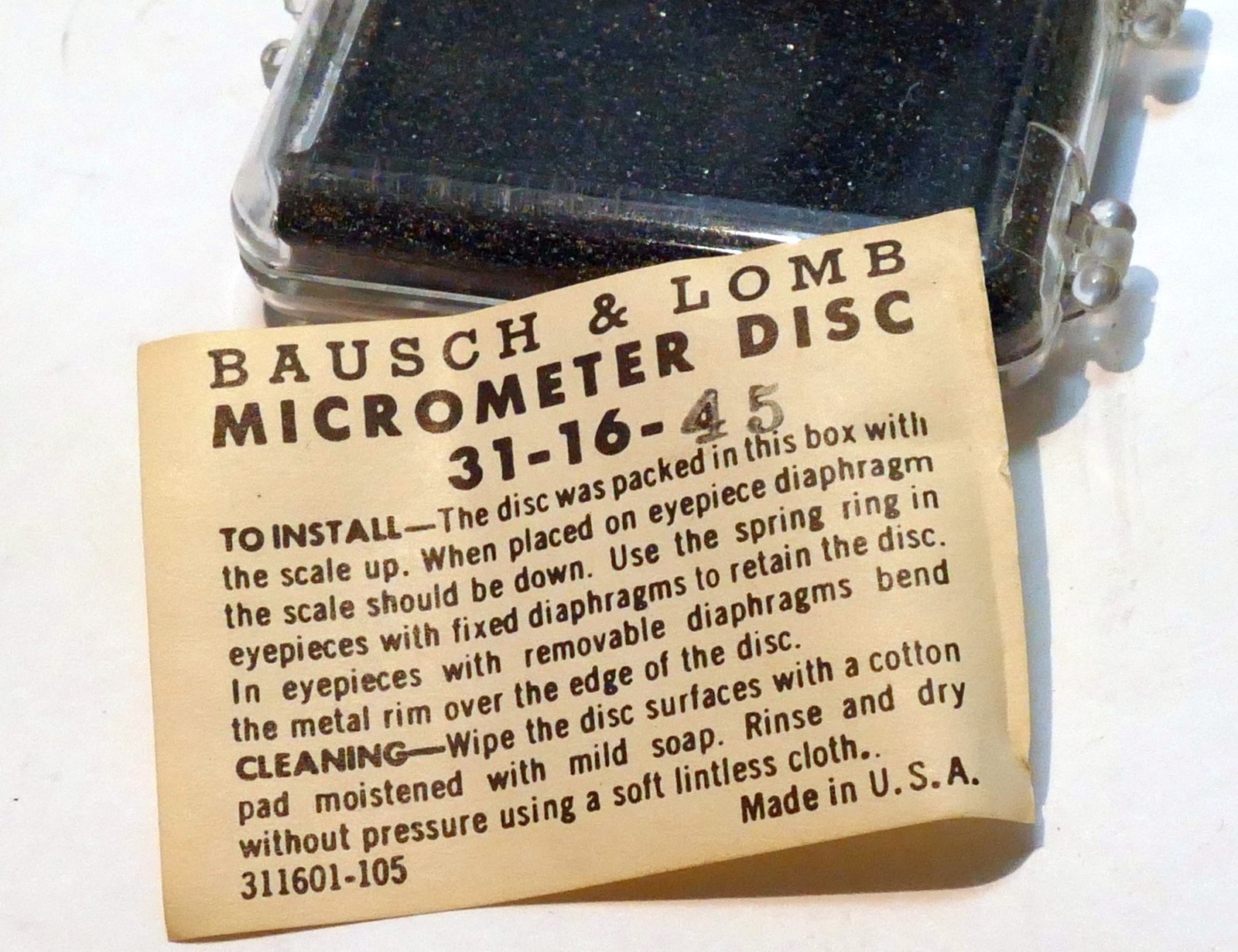 BAUSCH & LOMB Micrometer Disc 31-16-45 for microscope grid pattern USA, vintage