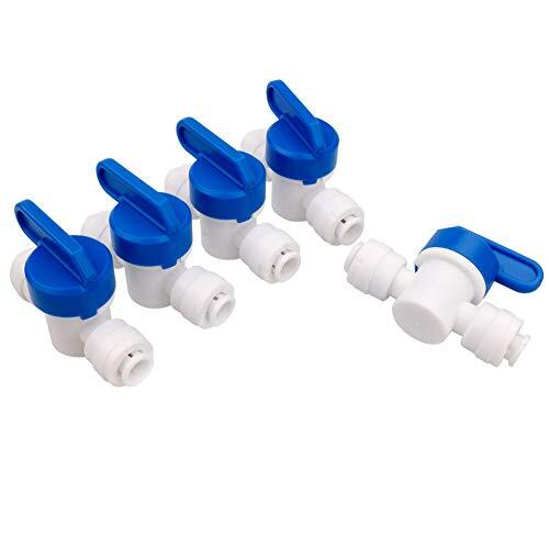5 Pack 1/4 Inch OD Shut Off Ball Valve Plastic Quick Connect Fittings for Pipe