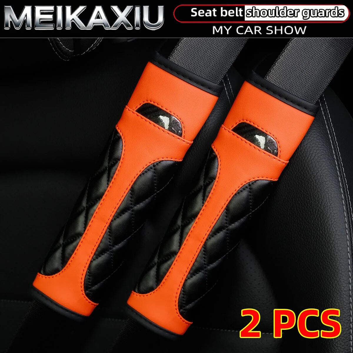2 Set PU Leather Carbon Fiber Seat Belt Shoulder Pad Women Car Decor