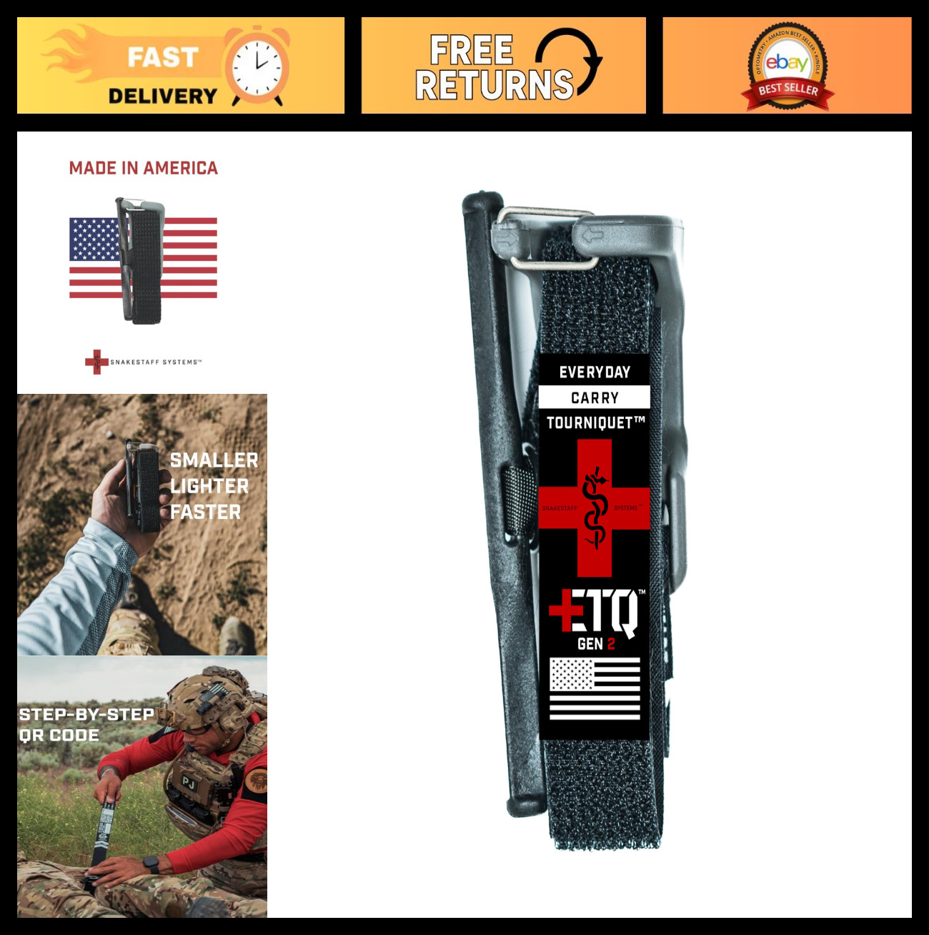 ETQ Gen 2 Tourniquet - USA-Made EDC Gear for Trauma & Medical Kits - Gray 1 Inch