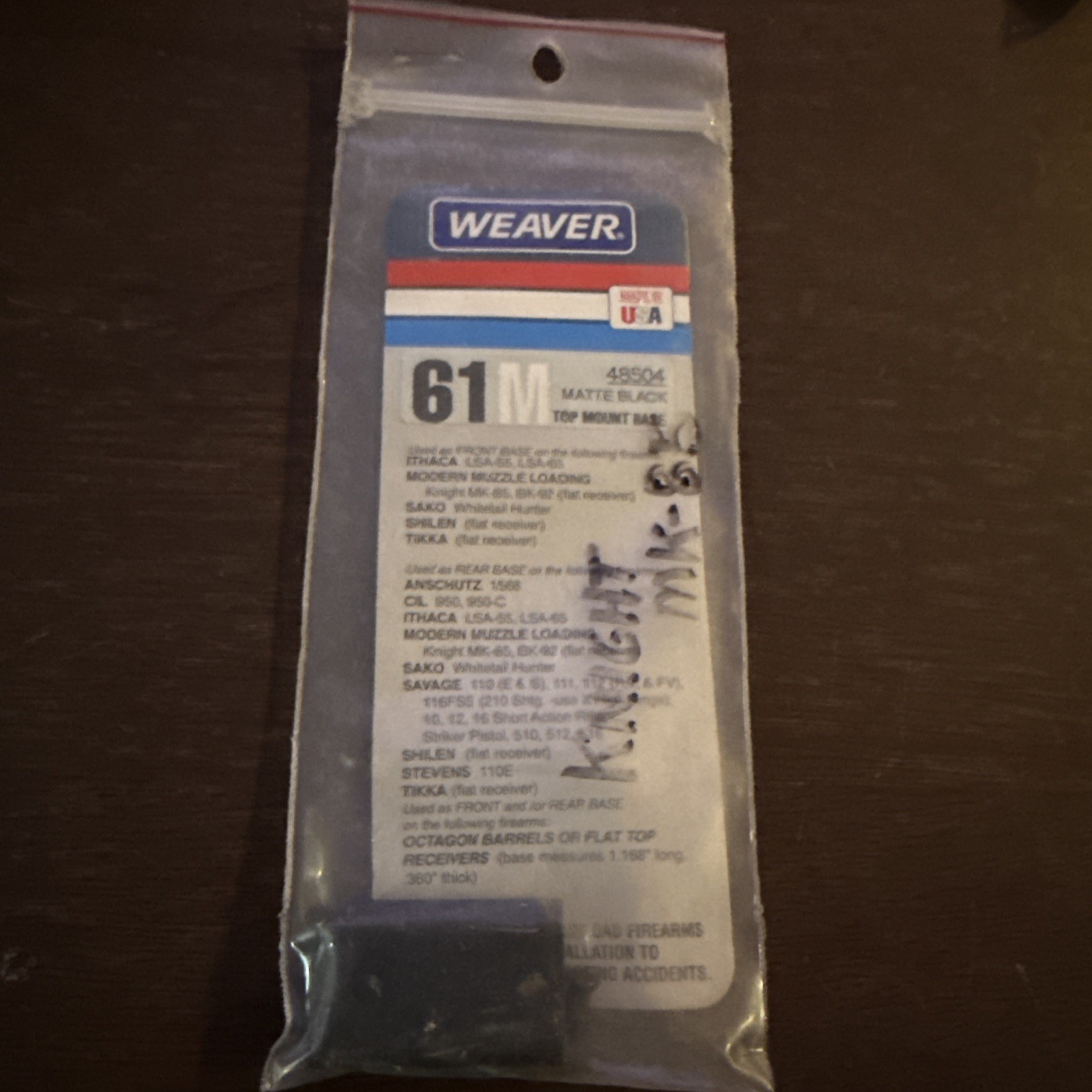 WEAVER 61M top mount base front rear scope Savage 110 116 MK-85 BK-92 48504