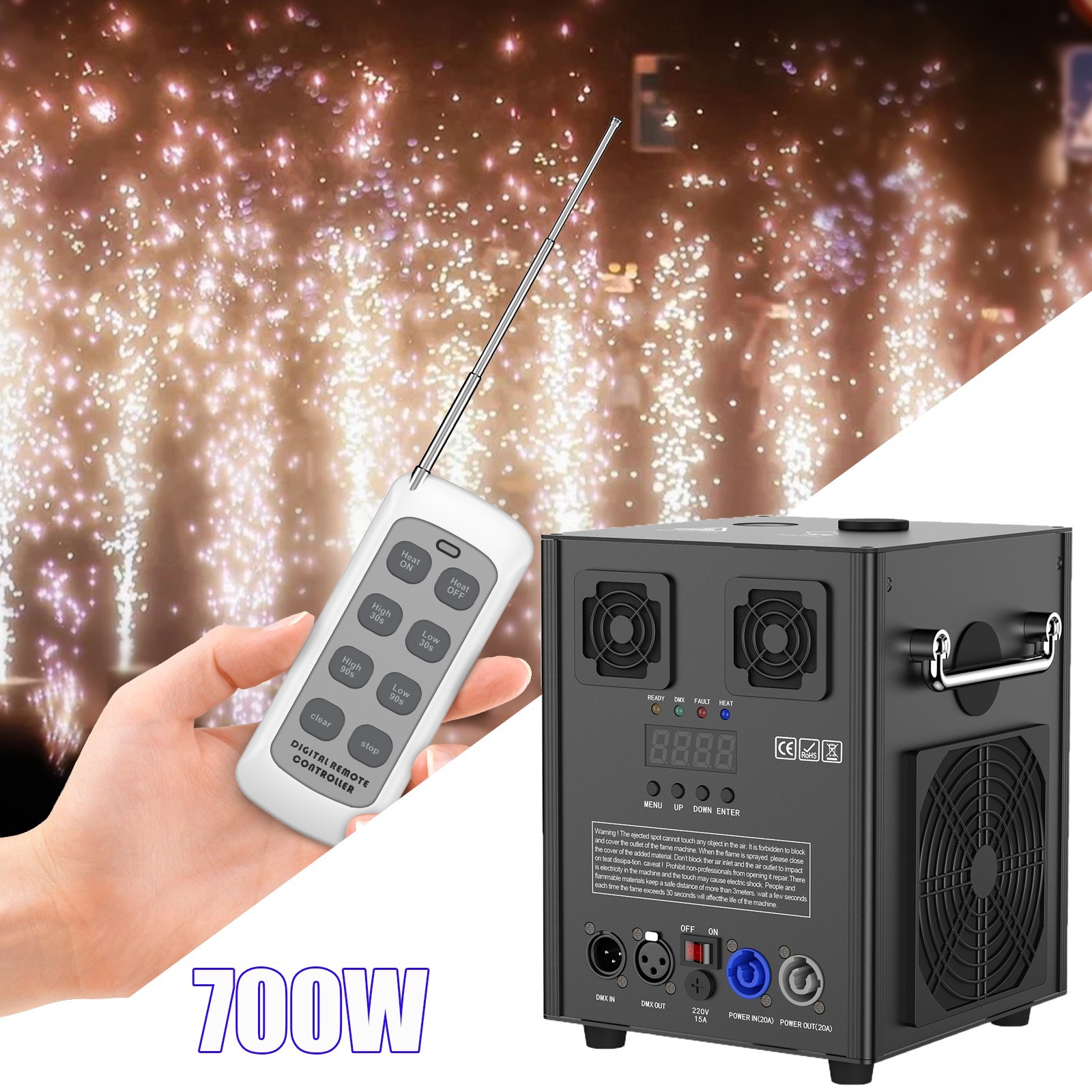 HOLDLAMP 700W Cold Spark Machine Stage Effect DMX Firework Event Party Wedding