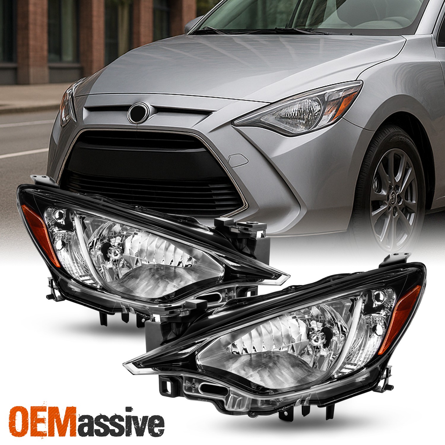 For 2016-2020 Toyota Yaris / 2016 Scion iA Black Headlight Pair Driver+Passenger