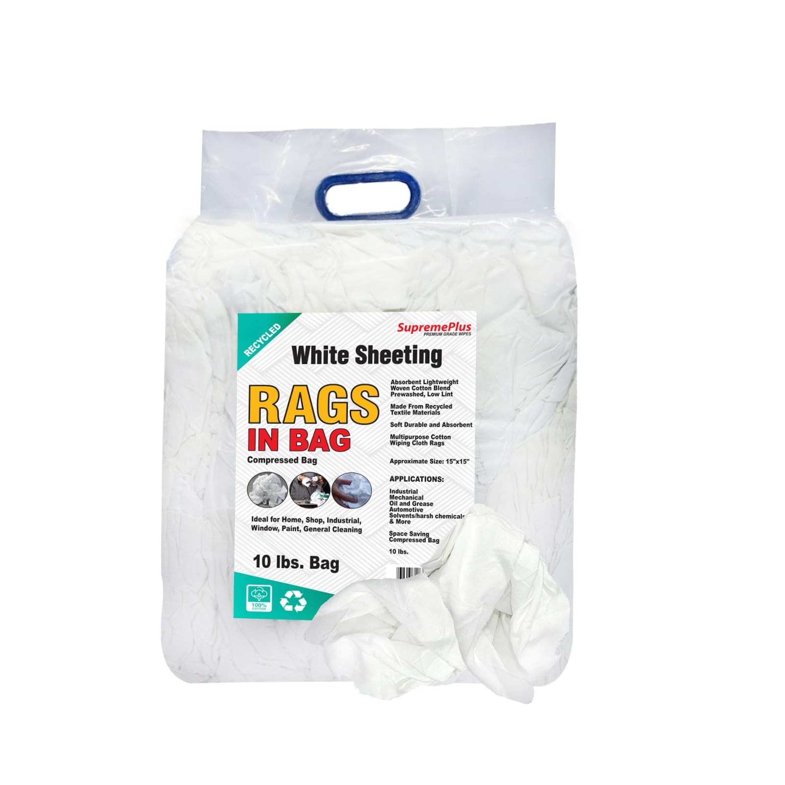 Recycled White Sheeting Cleaning Rags – White Cotton Rags for Household, , Au...