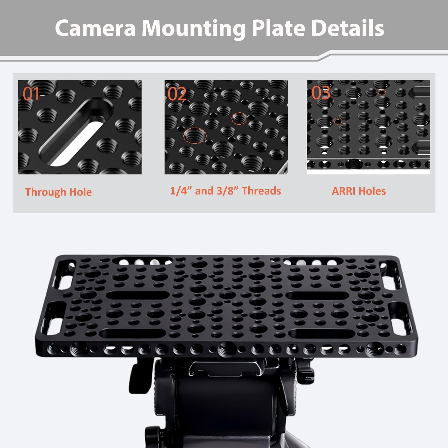 Multi-Functional Camera Cheese Plate 1/4 3/8 Threads Extra Large For Tripod