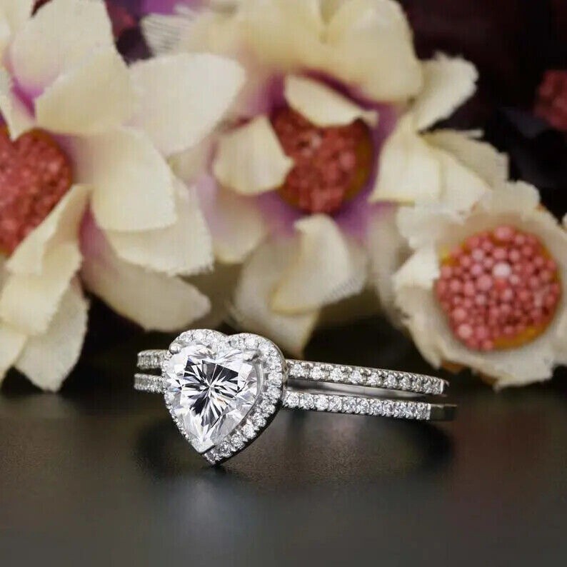 Lab-Created 2.50 CT Heart Cut Diamond Engagement Ring Set 925 Sterling Silver