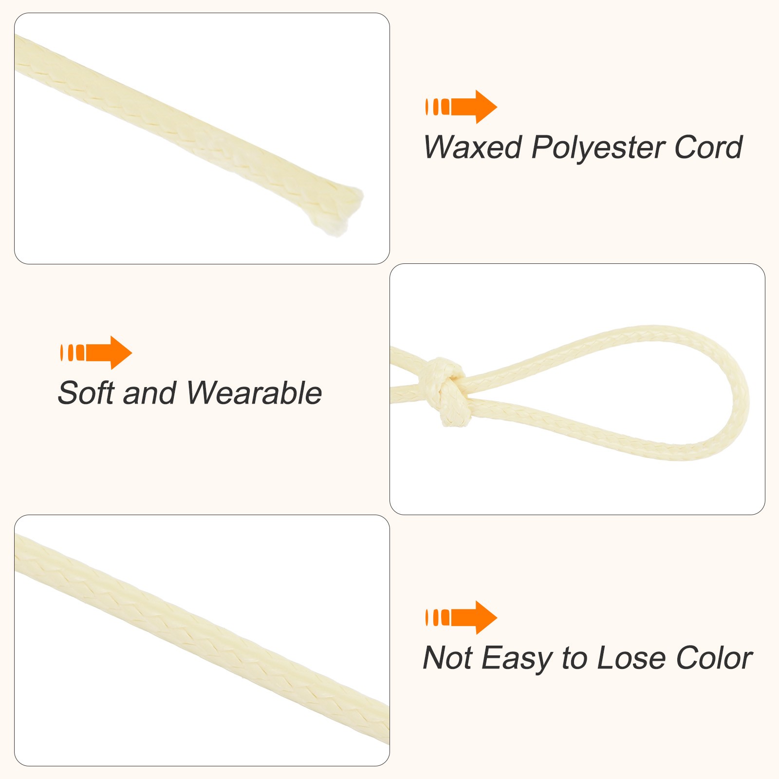 Beige 2mm Waxed Cord 98 Yard Wax Bead Thread String for Jewelry Making