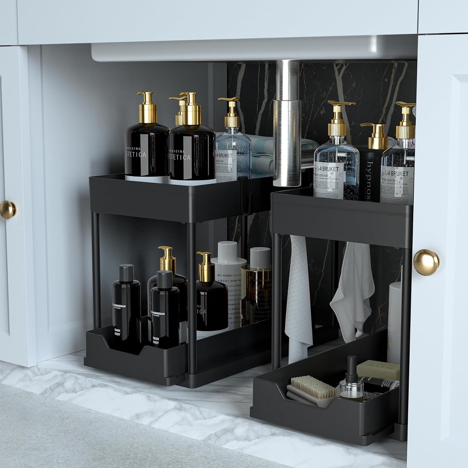 Under Sink Organizer 2 Pack,2 Tier Slide Out Storage for Kitchen Bathroom | Mult