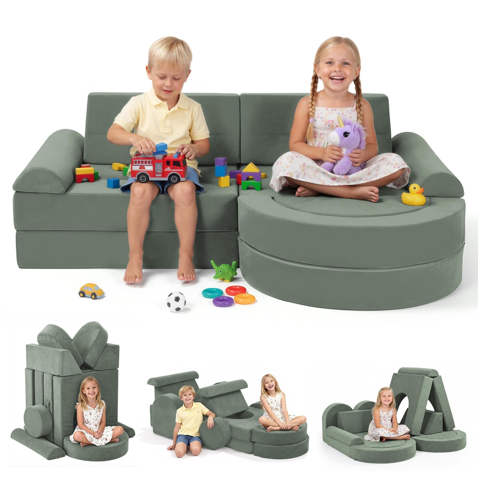 Modular Kids Play Couch 16pcs, Toddler Couch for Playroom, Bedroom, Toddler M...