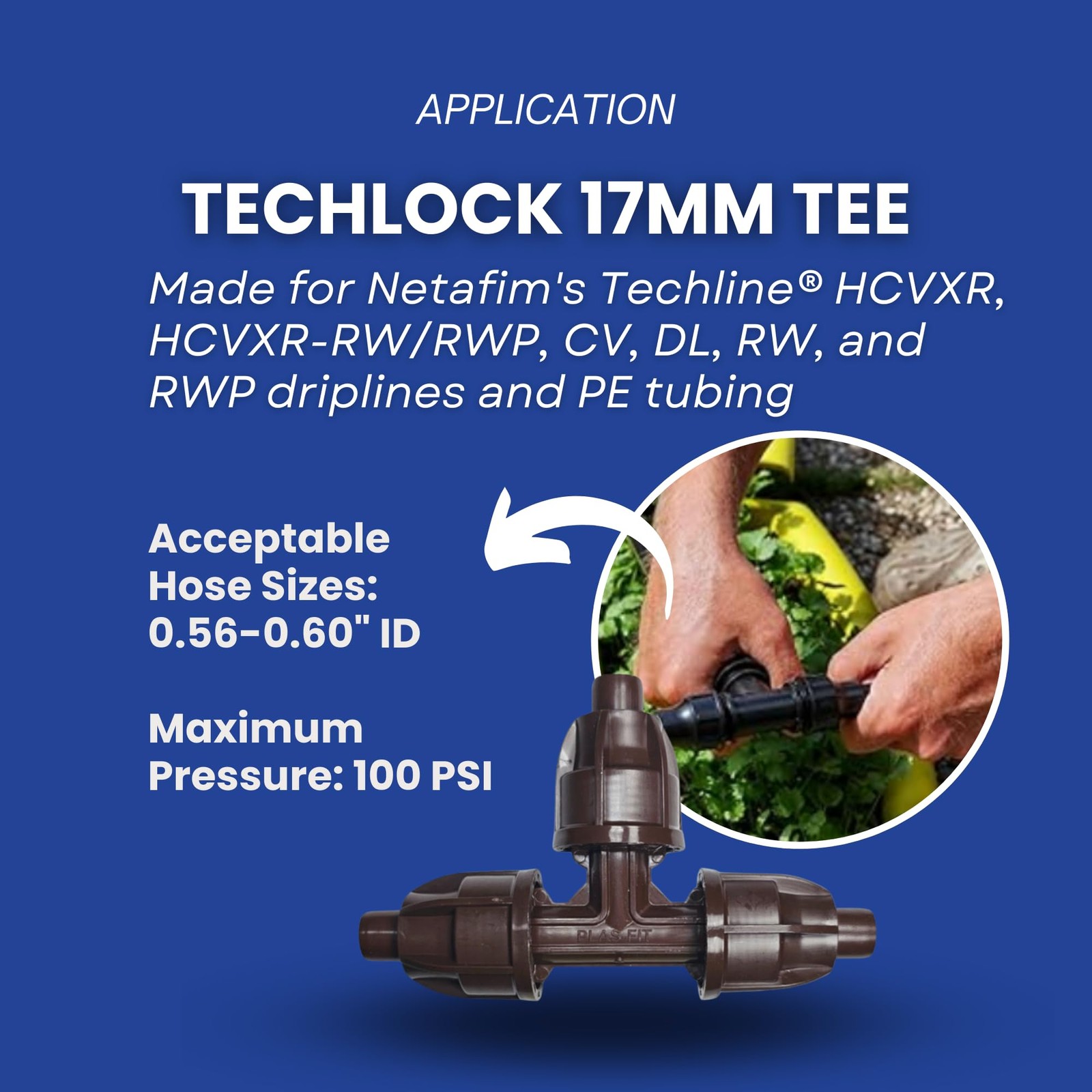 Netafim TechLock 17mm Tee – Durable 3-Way Compression Fitting for Drip
