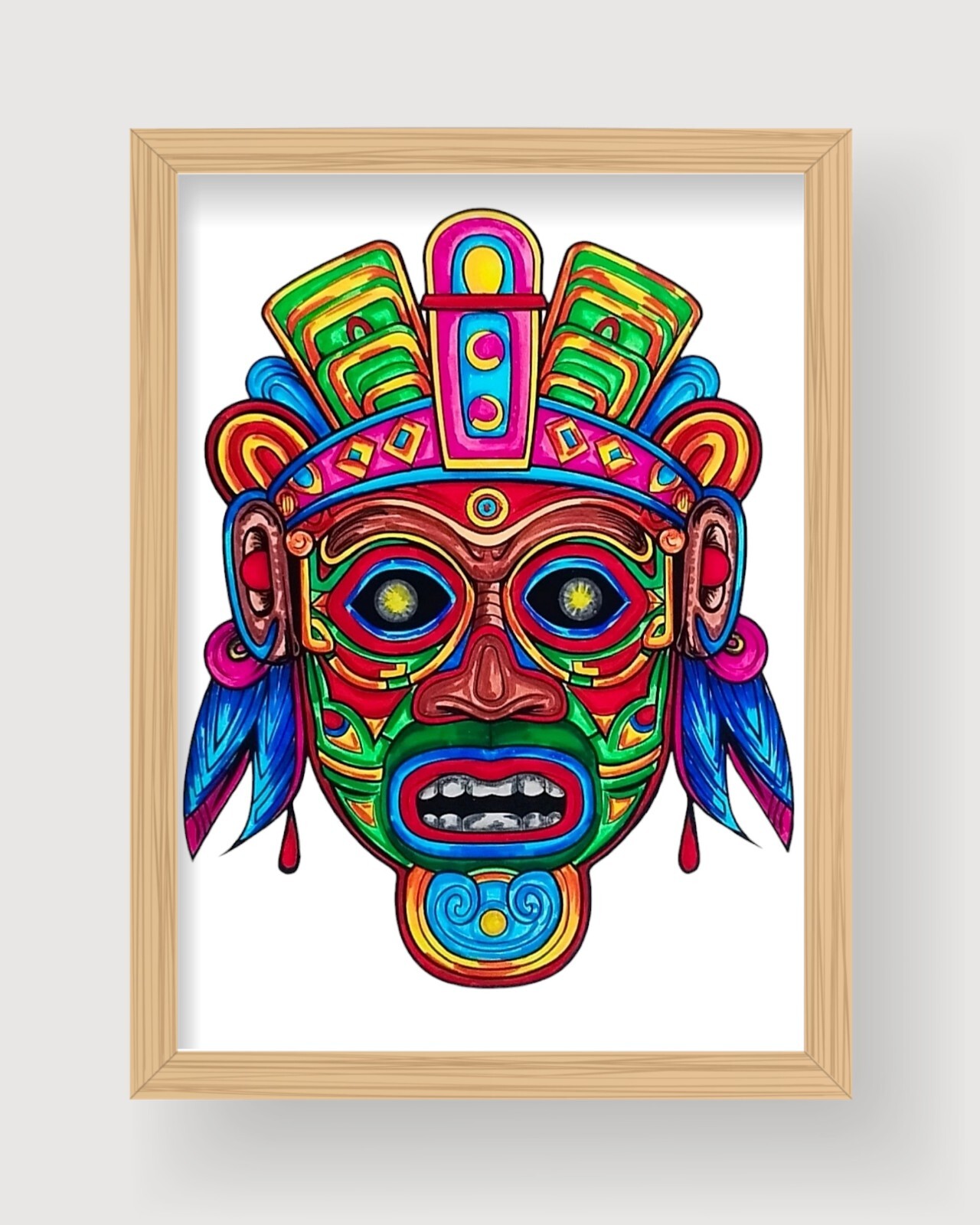 Ritual Mask Drawing Unframed Hand-Colored Ethnic Mask