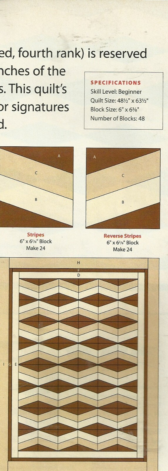 C0192 CORPORALS STRIPES QUILT PATTERN/INSTRUCTIONS