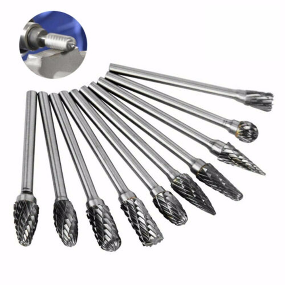 10PCS 6mm 1/4 Carbide Rotary Point Burr Die Grinder Shank Drill Bits