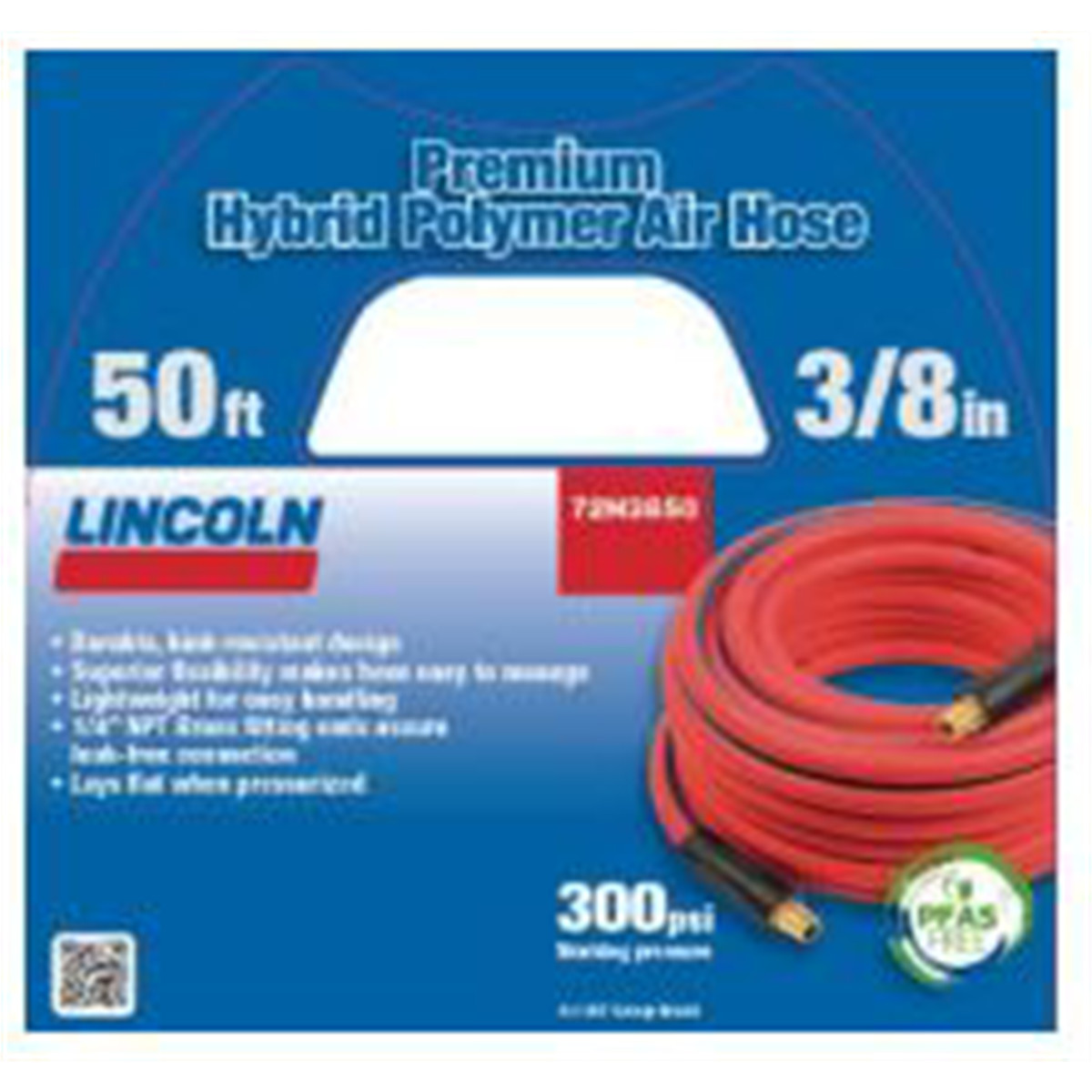 Lincoln 72H3850 50' x 3/8" ID Air/Water Hybrid Polymer Repl. Hose for 83753 Reel