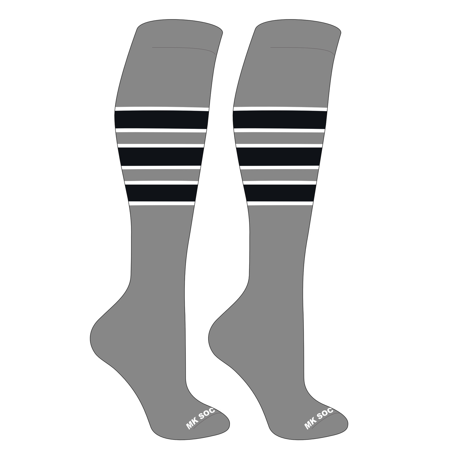 MK Socks Striped OTC Baseball, Softball, Football Socks (C) Grey, White, Black