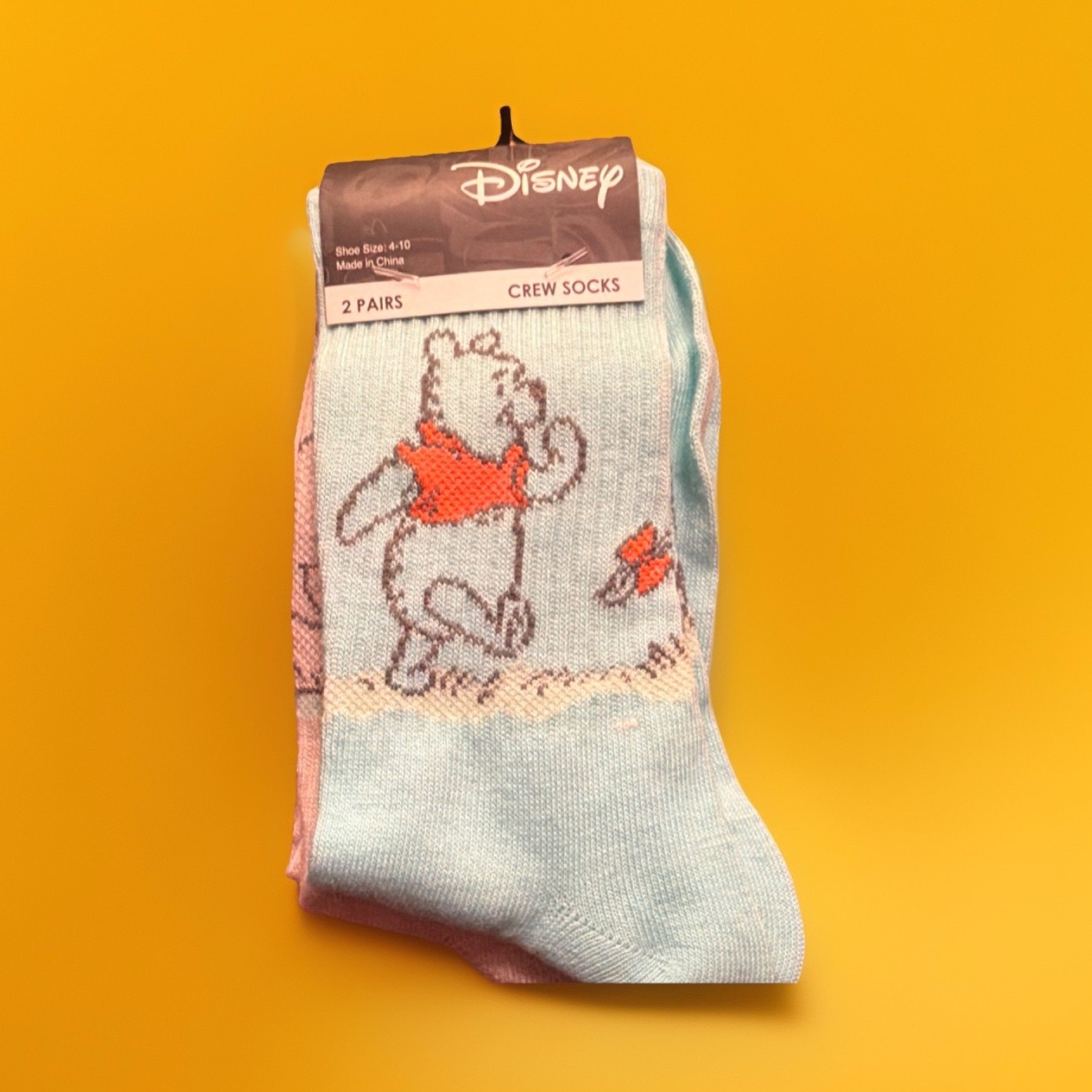 Disney Winnie the Pooh Crew Socks 2 Pairs Women Size 4-10 Light Blue Pink