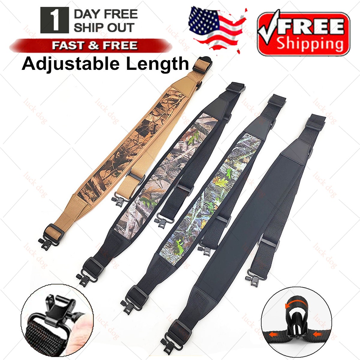 Camouflage 2 Point Rifle Gun Sling with Swivels & Neoprene Shoulder Padded Strap