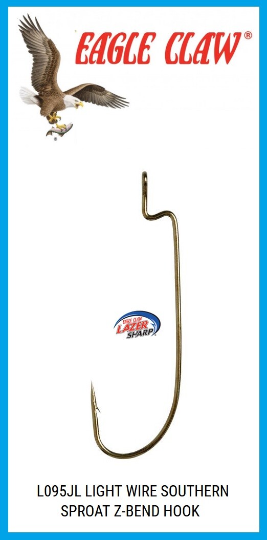 40- Eagle Claw #L095 Southern Sproat Z bend Worm Hooks NEW! FREE USA SHIP!
