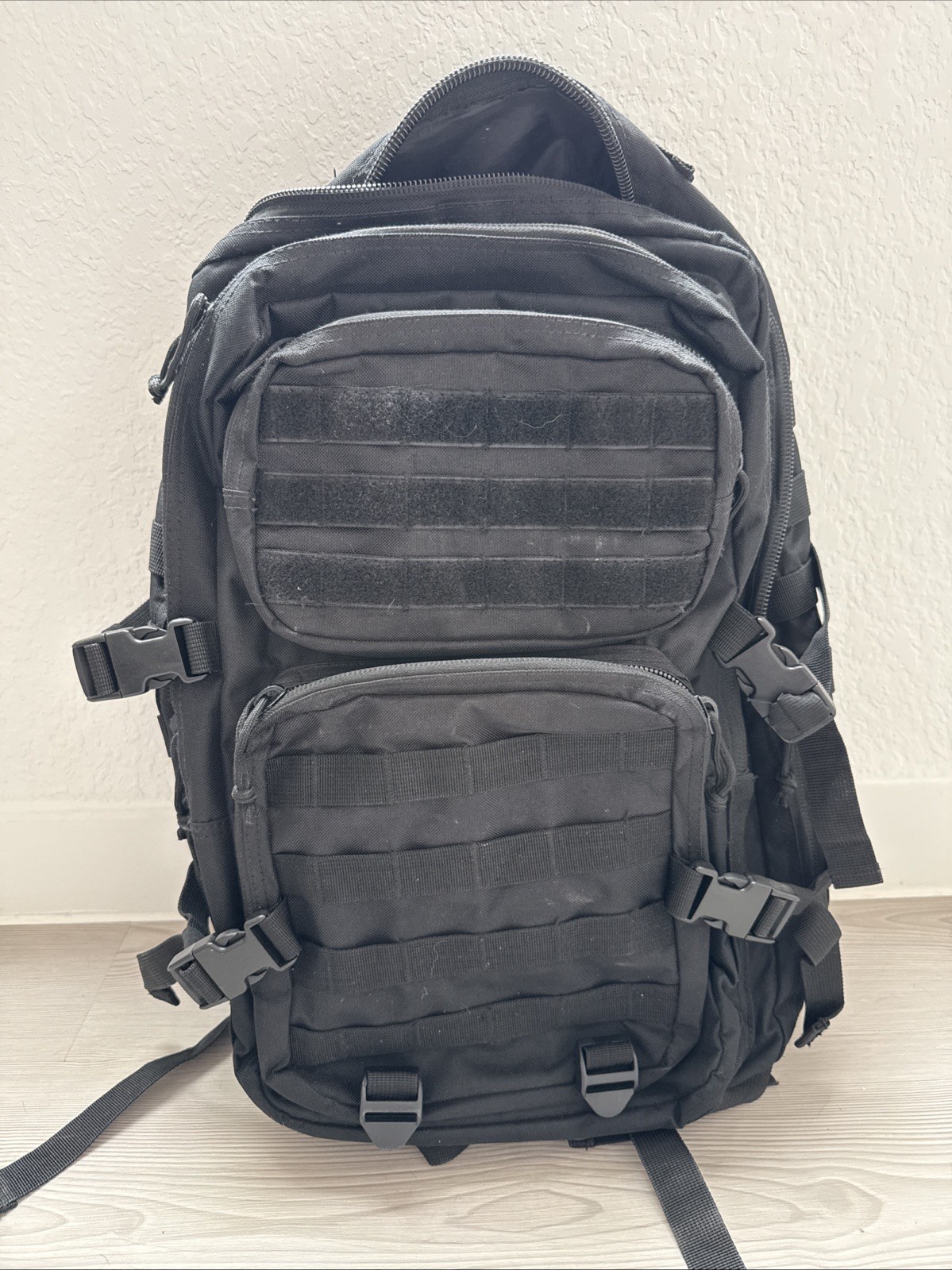 Tactical Black Adjustable Backpack - patch material and MOLLE Panel