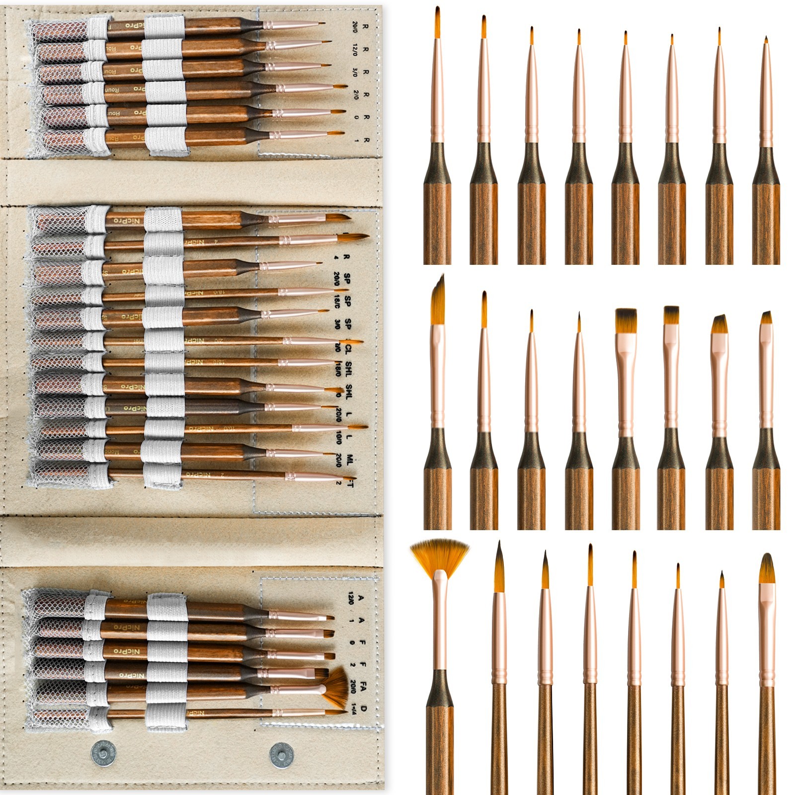 Nicpro 24PCS Extreme Miniature Detail Brushes, Fine Tip Micro Set with Handbag