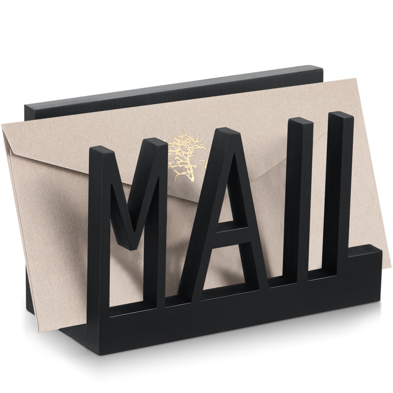 Mail Organizer Holder Organizer Countertop Modern Wooden Black Letter Holder ...
