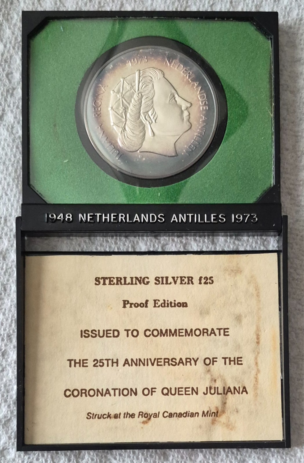 1973 Netherlands 25 Gulden. Proof edition. 1.2526 troy oz of silver.