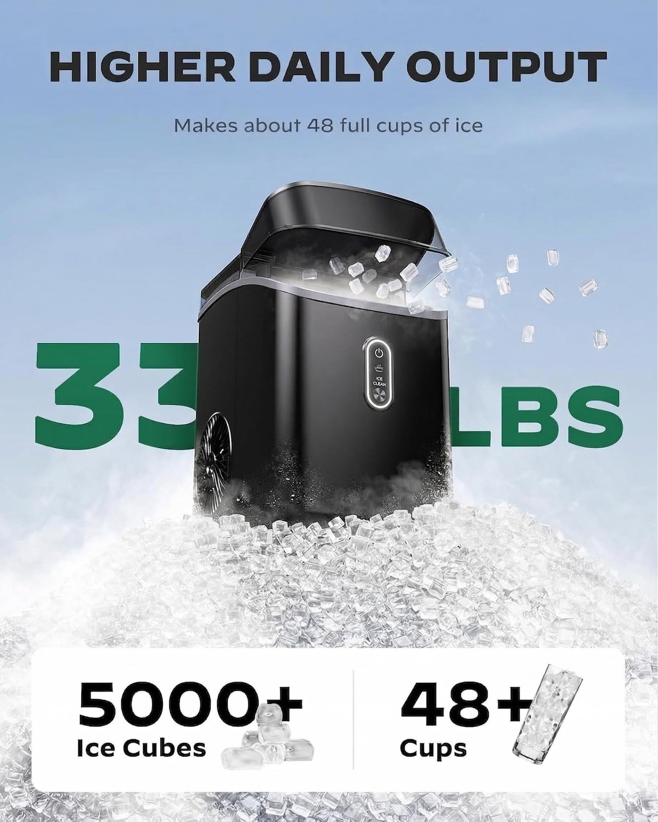 Nugget Ice Maker Countertop, Pebble Ice Maker with Soft Chewable Ice, One-Cli...