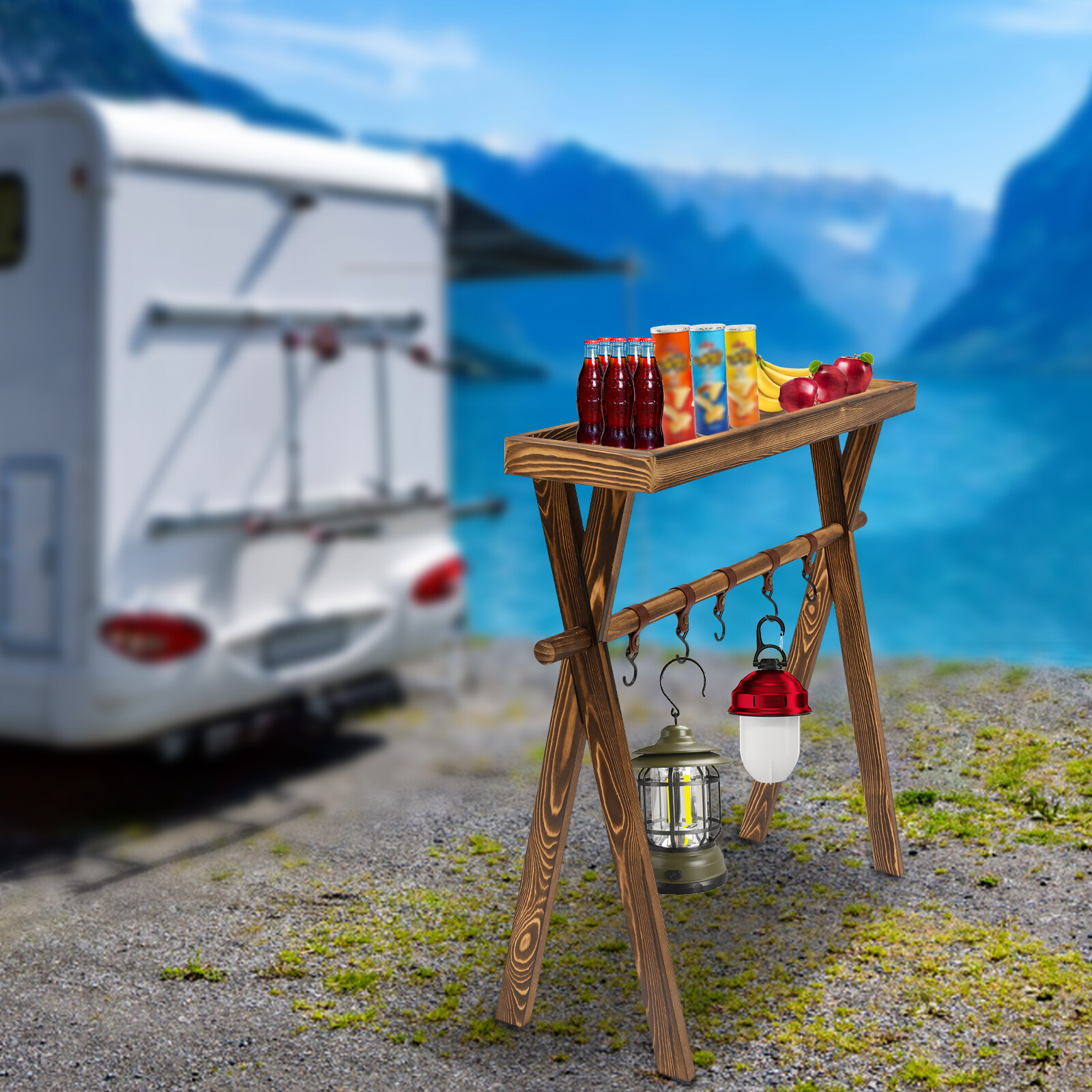 Removable Portable Camping Picnic Rack Cookware Hanging Rack w/ 5 Holders