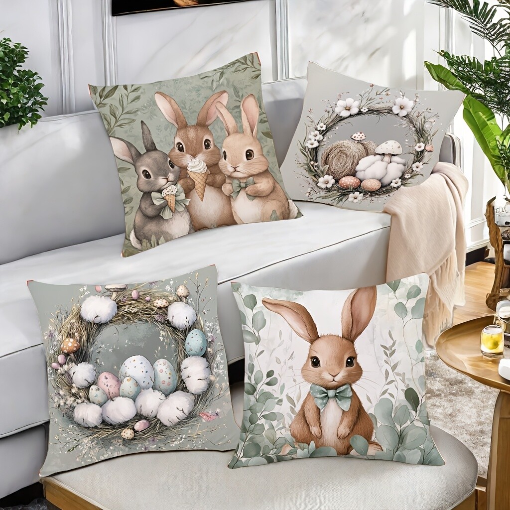 4-Piece Easter Theme Bunny Pillowcase Sofa Home Decor