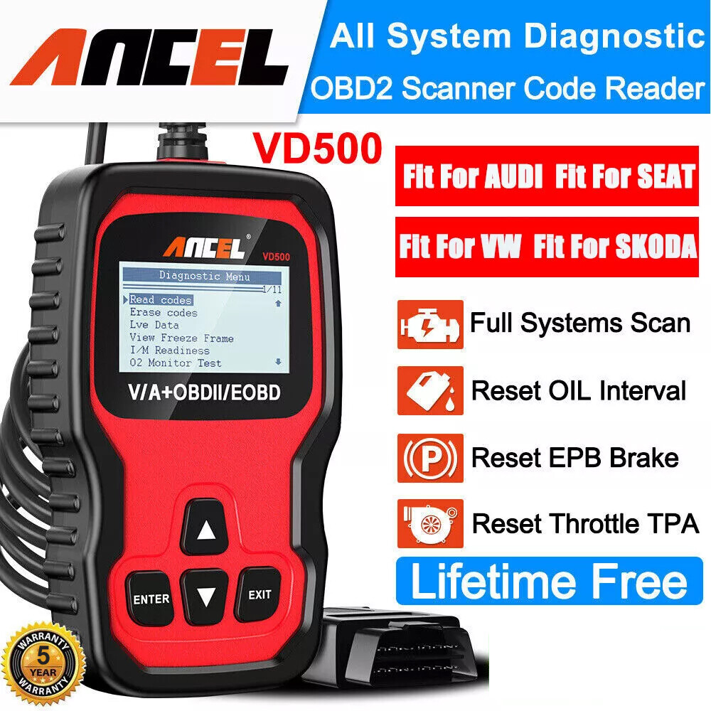 ANCEL VD500-US All System OBD2 Scanner Diagnostic ABS SRS EPB Oil For VW Audi