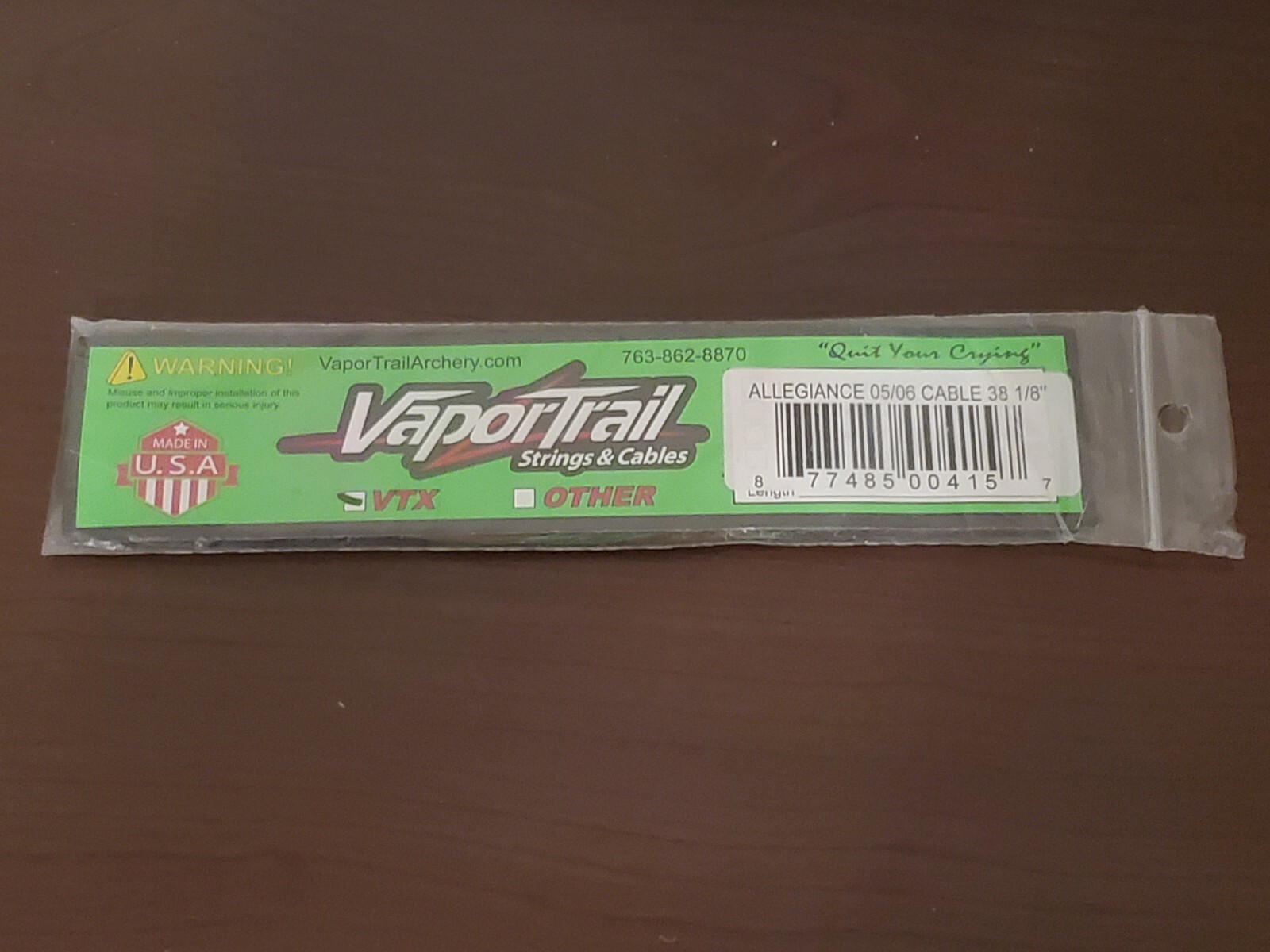 VaporTrail Archery VTX Allegiance 05/06 Cable 38 1/8" Green Brown Made in USA