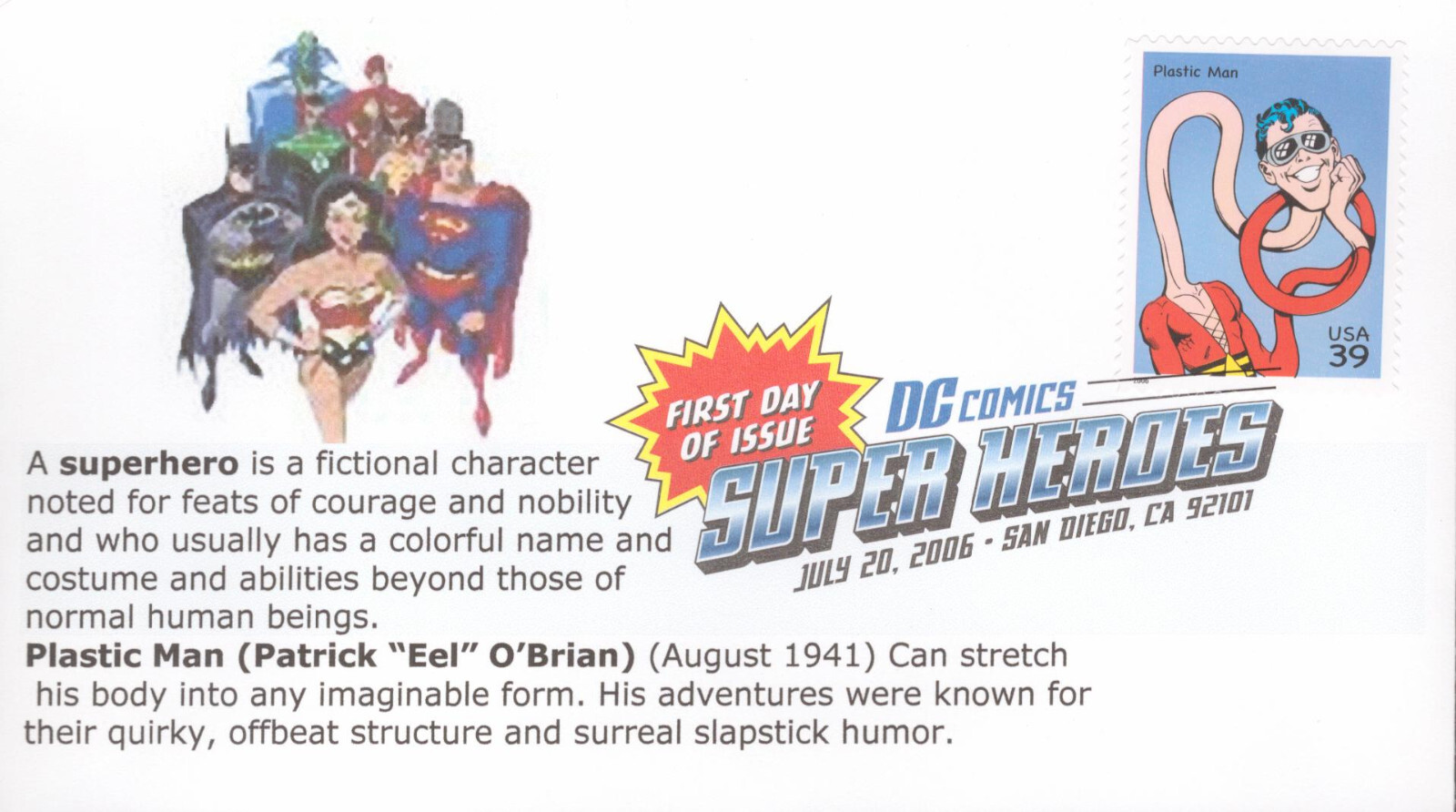 2006 First Day of Issue - DC Comic Heros - Plastic Man - ??? Cachet