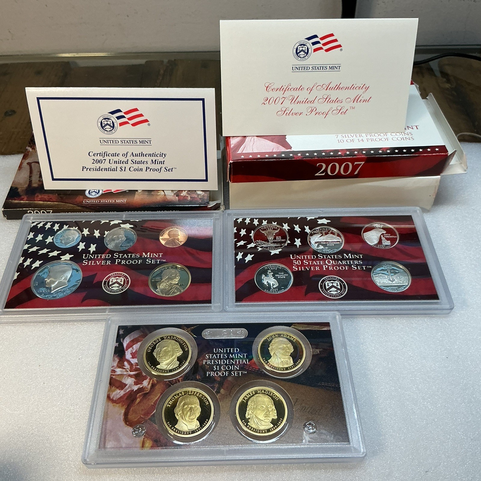 2007 S US Mint Silver Proof Set With Presidential Dollars Coins w/Box & COA