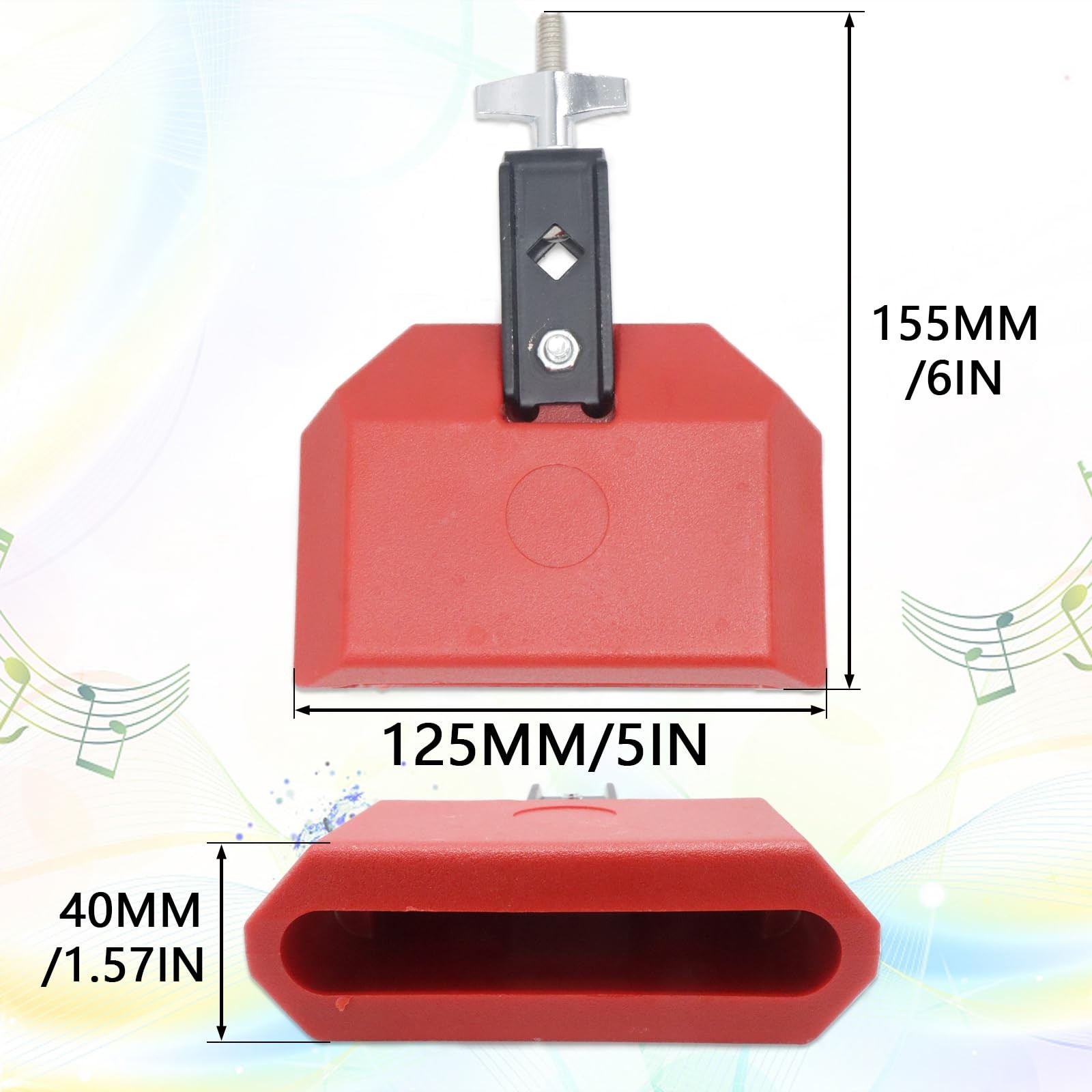 5" Red Jam Block with Adjustable Mounting Bracket, Plastic Percussion Instrument