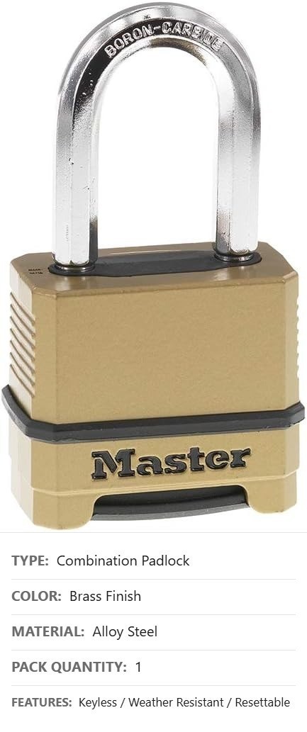 Combination Padlock, M175XDLF, Brass Finish, Weatherproof, 4-Digit, Keyless