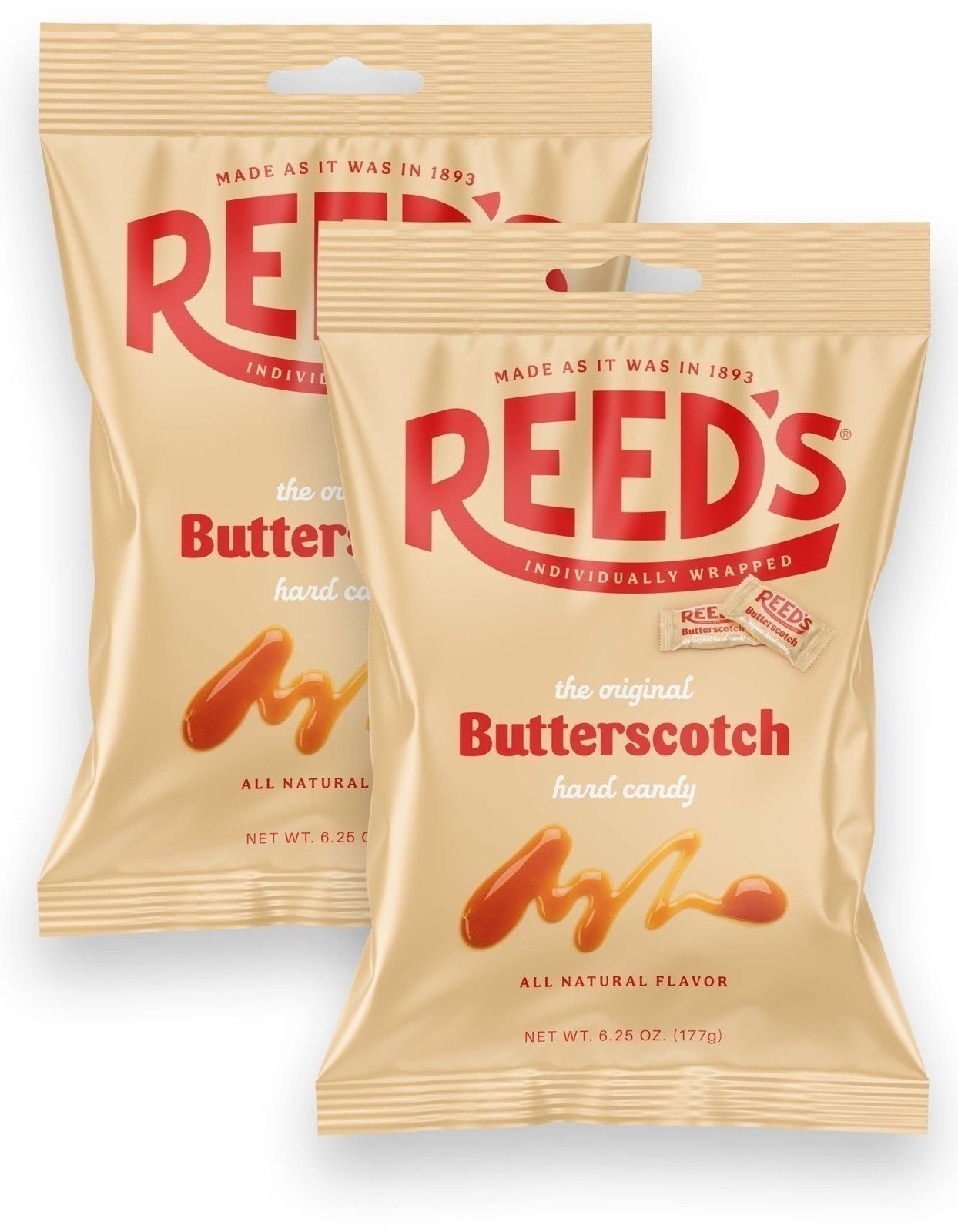 Reed’s Butterscotch Candy, 6.25oz Bag (Pack of 2) Individually Wrapped...