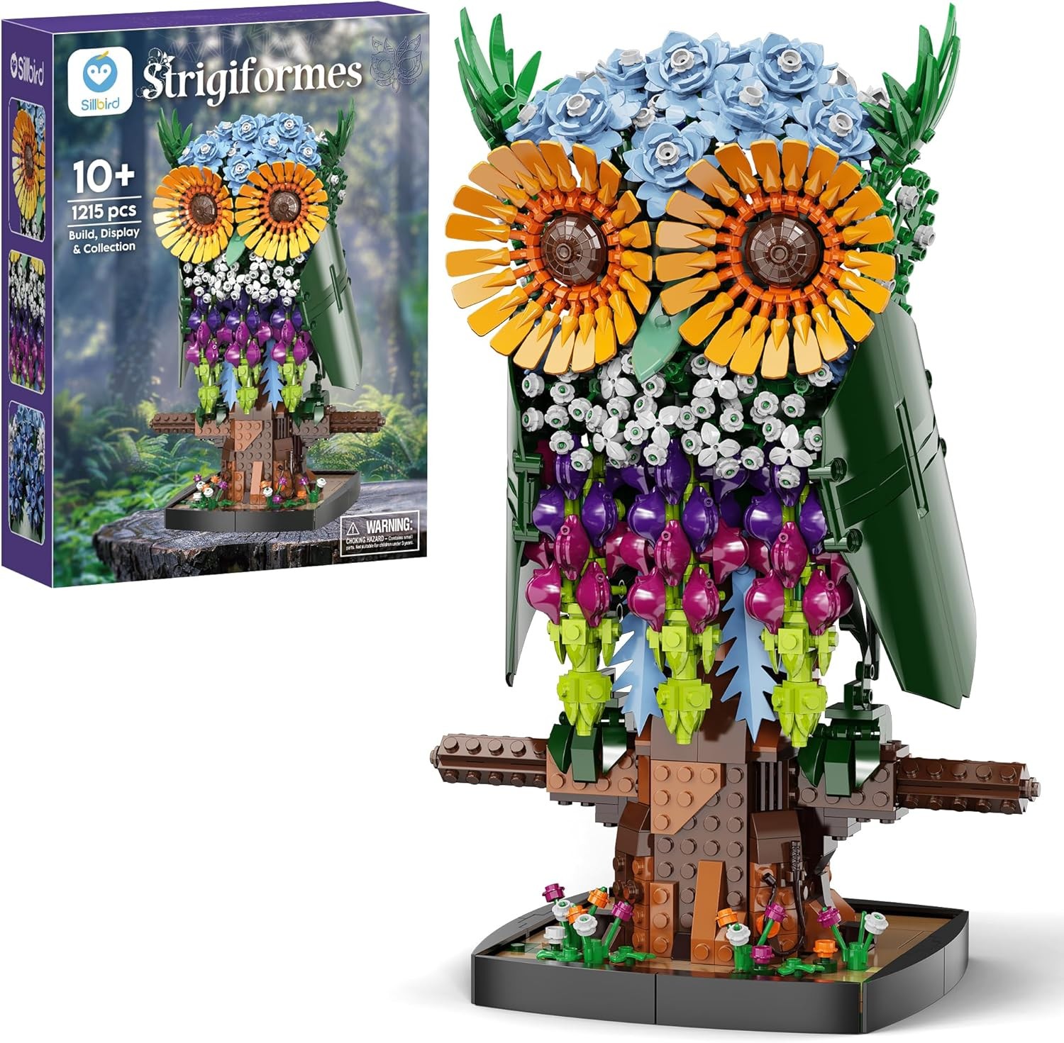 Sillbird Flower Owl Building Set for Adults and Teens, Buildable Floral Animal M