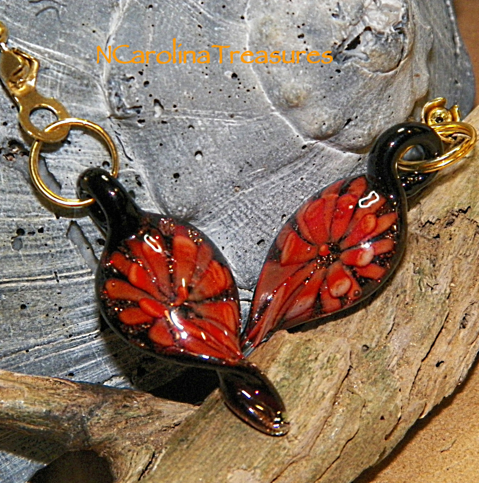 HANDCRAFTED GLASS CEILING FAN SWITCH PULL LEAF DESIGN RED FLORAL BURST SM PAIR