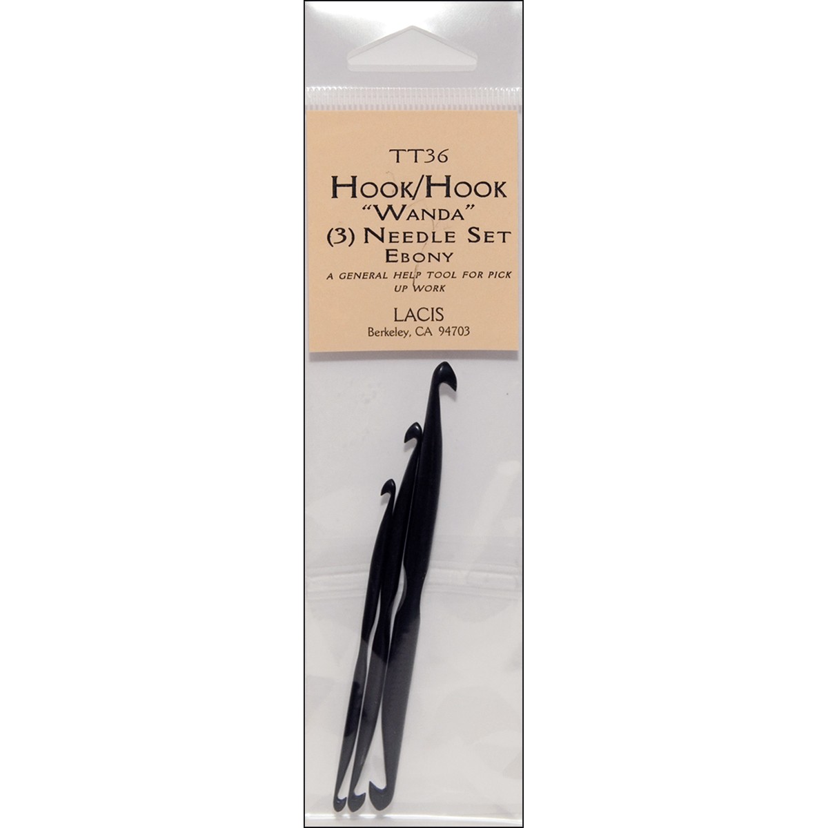 Lacis Double-Ended Ebony Crochet Hooks 3/Pkg-D4/3mm - 3", F6/4mm - 3.5", J10/6mm