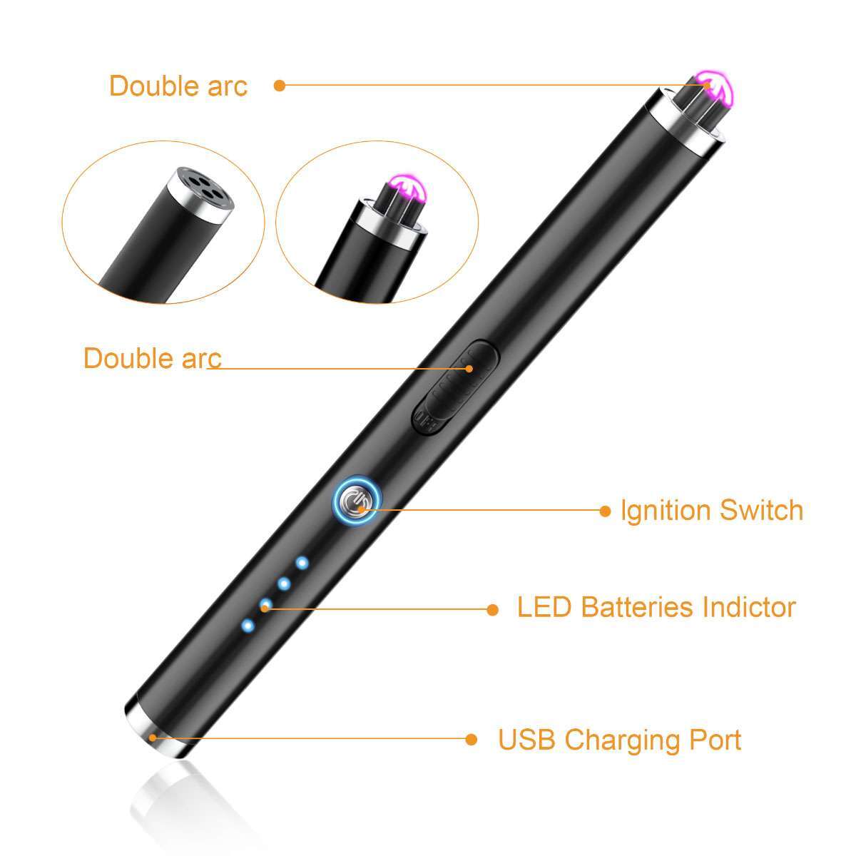 Electric Double Arc Lighter Flexible Neck USB Rechargeable Candles BBQ Windproof
